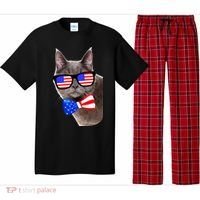 American Cat With USA Glasses And Bow Tie Pajama Set thumb 0