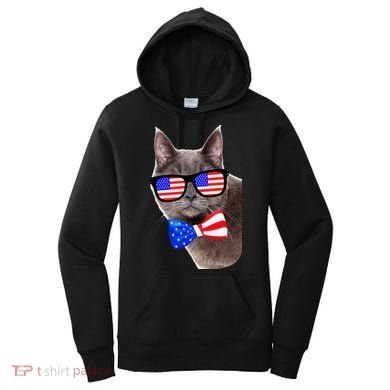 American Cat With USA Glasses And Bow Tie Women's Hoodie