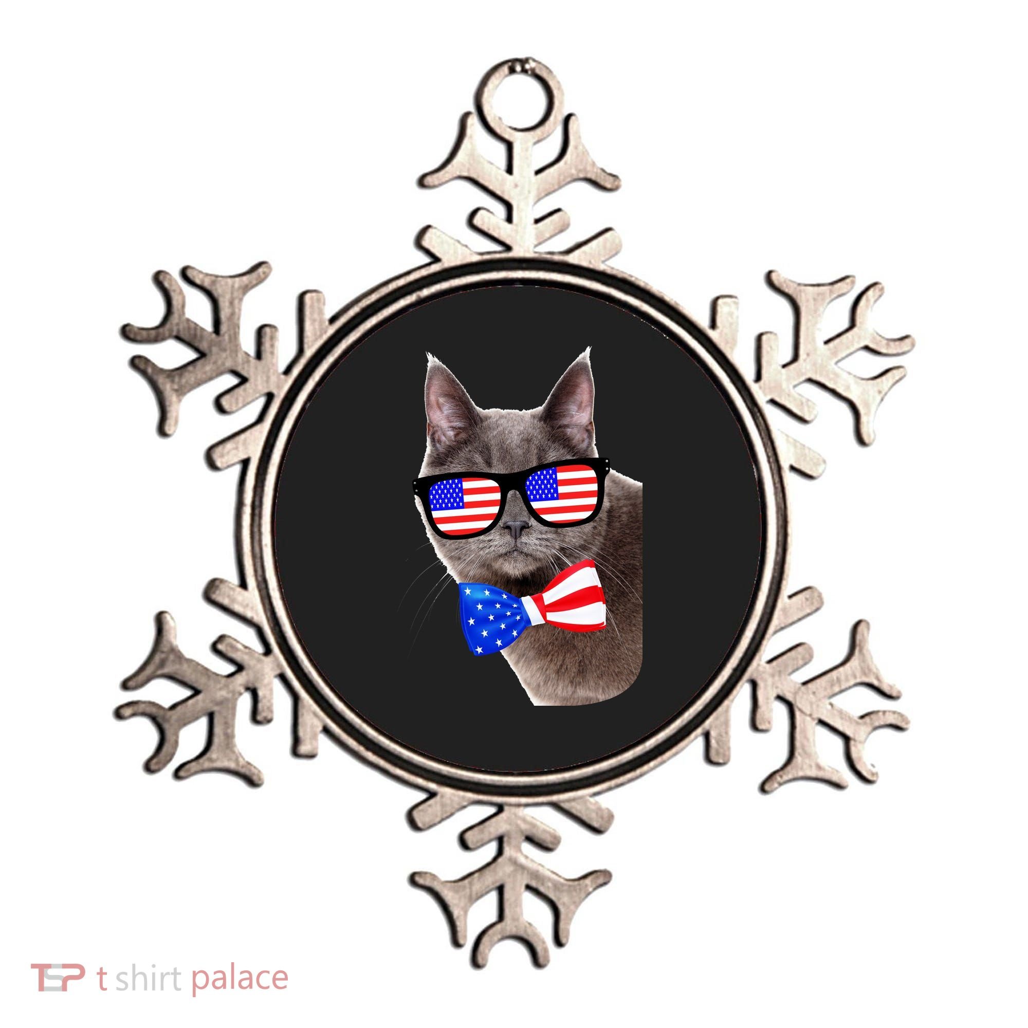 American Cat With USA Glasses And Bow Tie Ornament