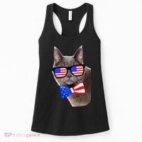 American Cat With USA Glasses And Bow Tie Women's Tank Top thumb 0