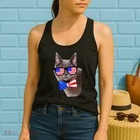 American Cat With USA Glasses And Bow Tie Women's Tank Top thumb 2