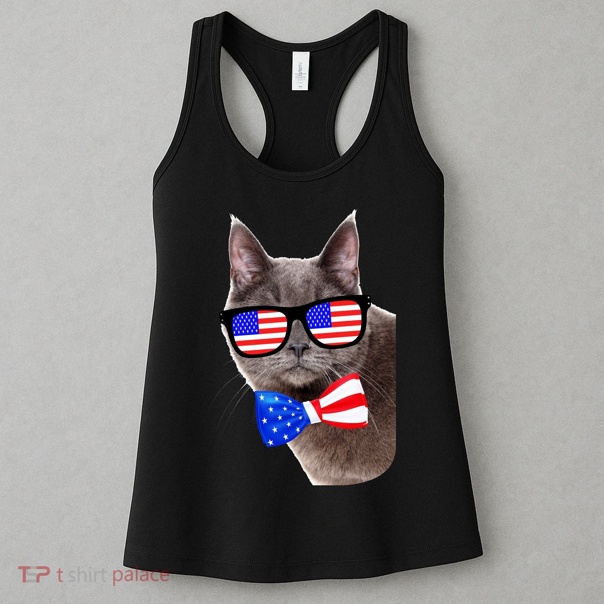 American Cat With USA Glasses And Bow Tie Women's Tank Top