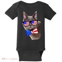 American Cat With USA Glasses And Bow Tie Baby Bodysuit thumb 0
