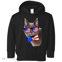 American Cat With USA Glasses And Bow Tie Toddler Hoodie thumb 0