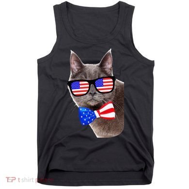 American Cat With USA Glasses And Bow Tie Tank Top
