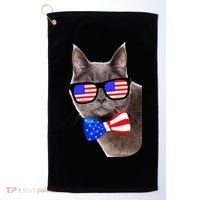 American Cat With USA Glasses And Bow Tie Golf Towel thumb 0