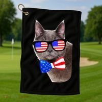 American Cat With USA Glasses And Bow Tie Golf Towel thumb 1