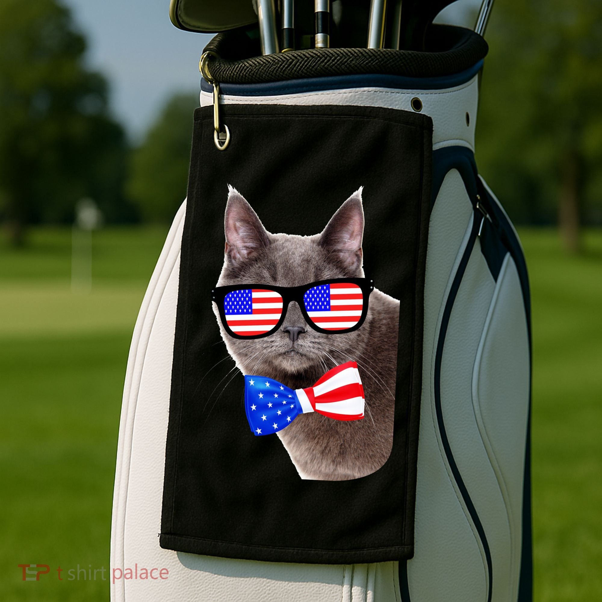 American Cat With USA Glasses And Bow Tie Golf Towel