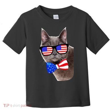 American Cat With USA Glasses And Bow Tie Toddler T-Shirt