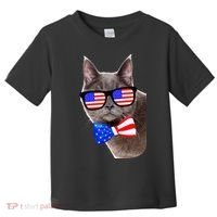 American Cat With USA Glasses And Bow Tie Toddler T-Shirt thumb 0