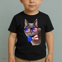 American Cat With USA Glasses And Bow Tie Toddler T-Shirt thumb 2