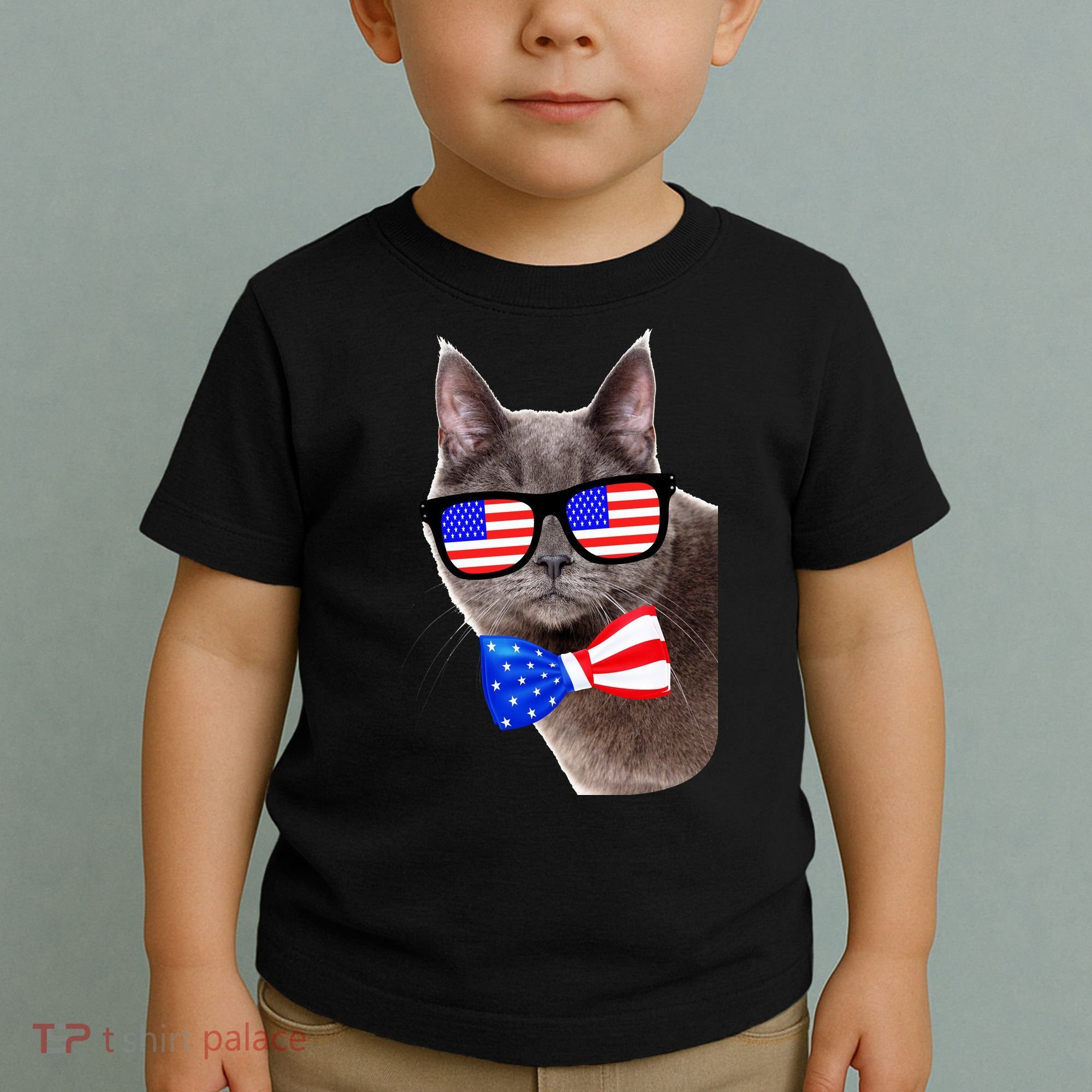 American Cat With USA Glasses And Bow Tie Toddler T-Shirt
