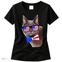 American Cat With USA Glasses And Bow Tie Women's T-Shirt thumb 0