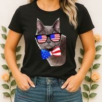 American Cat With USA Glasses And Bow Tie Women's T-Shirt thumb 2