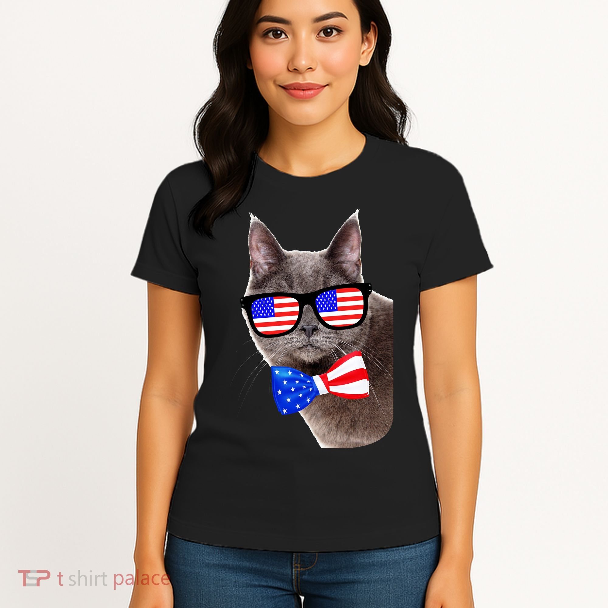 American Cat With USA Glasses And Bow Tie Women's T-Shirt