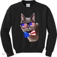 American Cat With USA Glasses And Bow Tie Kids Sweatshirt thumb 0