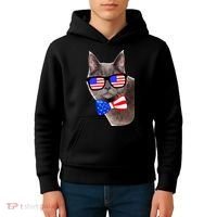 American Cat With USA Glasses And Bow Tie Kids Hoodie thumb 4