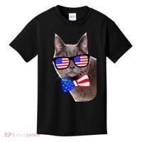 American Cat With USA Glasses And Bow Tie Kids T-Shirt thumb 0