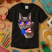 American Cat With USA Glasses And Bow Tie Kids T-Shirt thumb 3