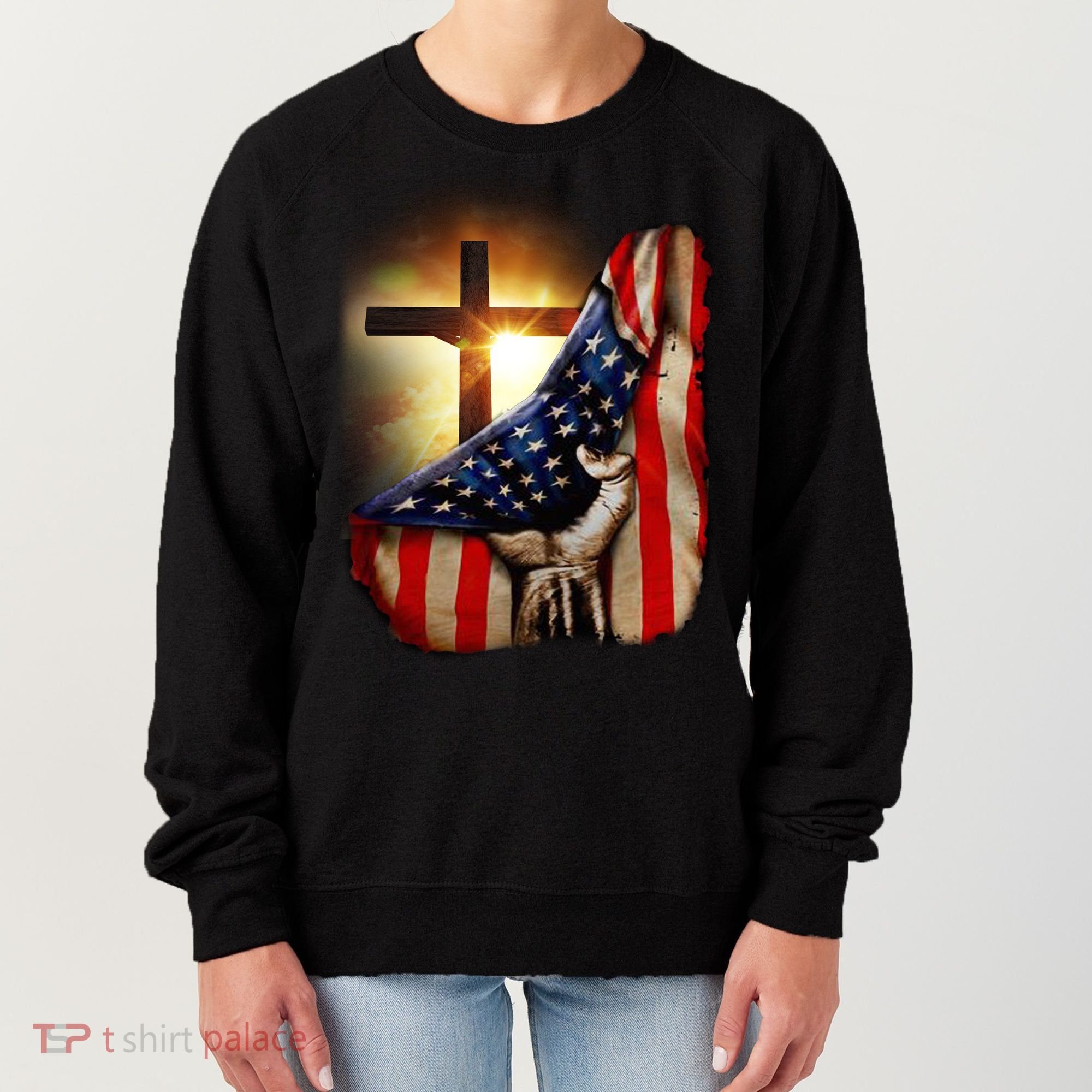American Christian Cross Patriotic Flag Women's Sweatshirt