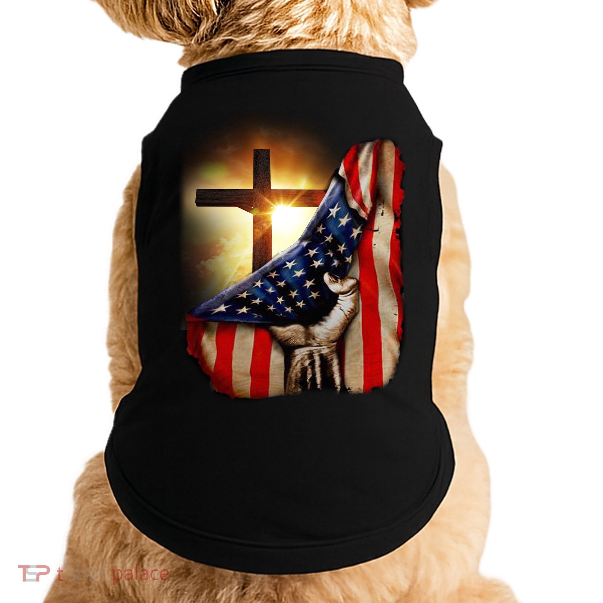 American Christian Cross Patriotic Flag Doggie Tank