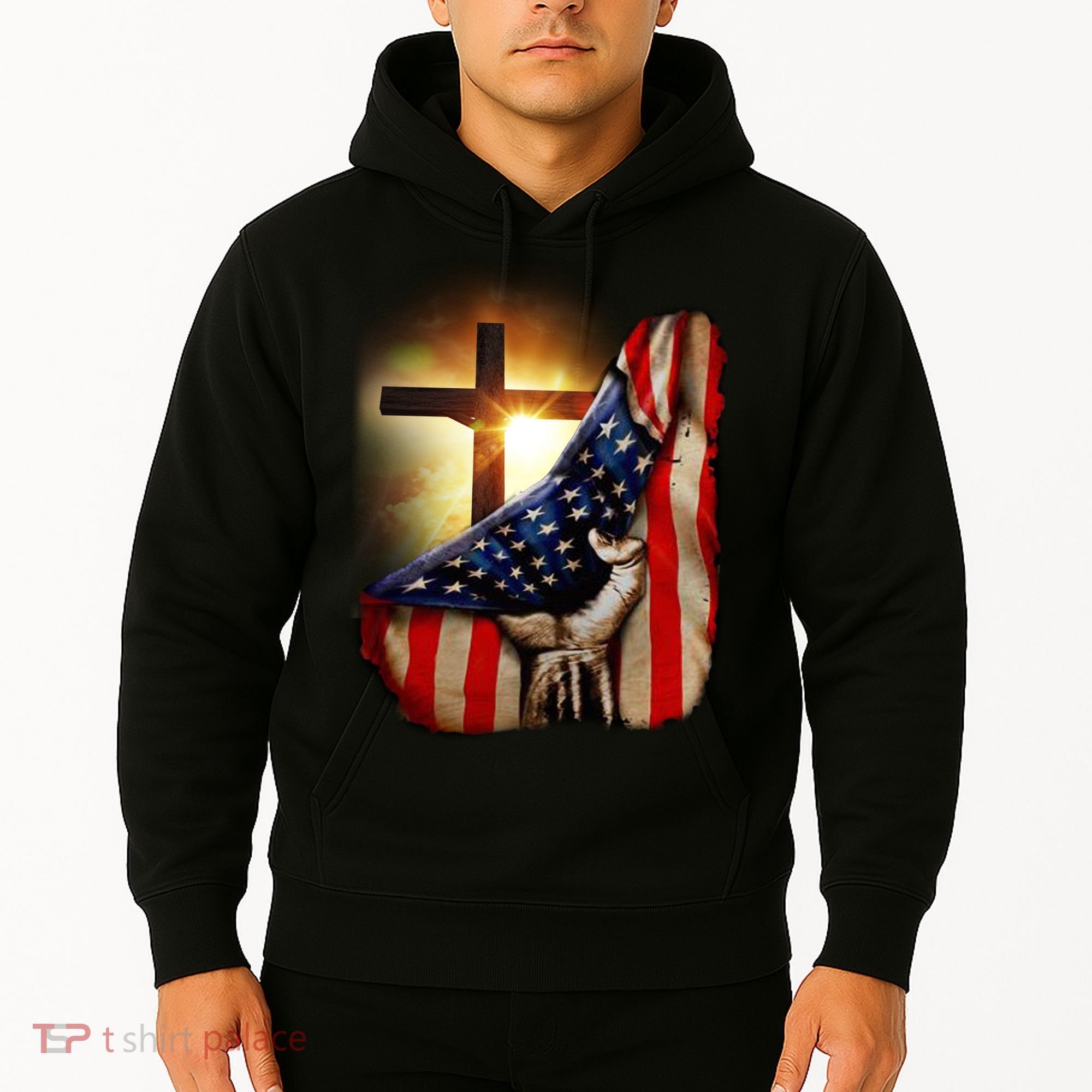 American Christian Cross Patriotic Flag Hoodie