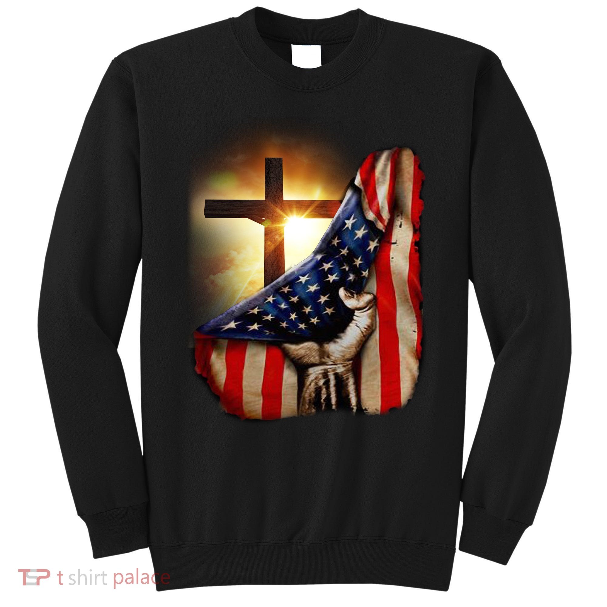 American Christian Cross Patriotic Flag Sweatshirt