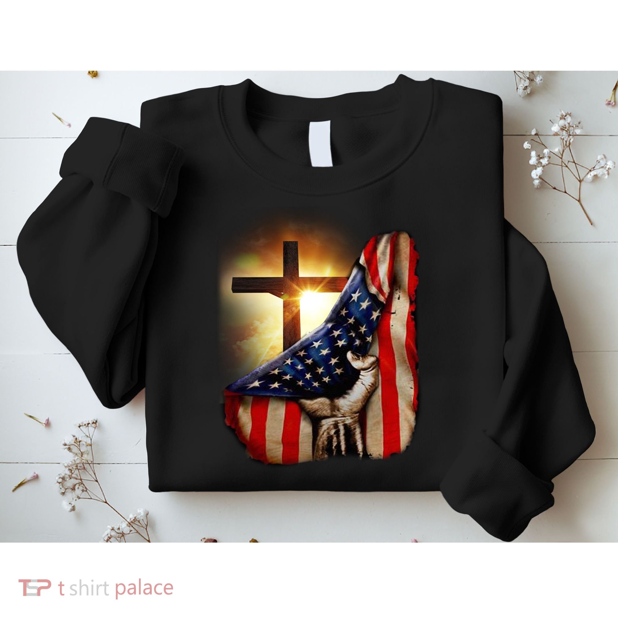American Christian Cross Patriotic Flag Sweatshirt