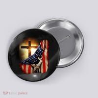 American Christian Cross Patriotic Flag Button thumb 0