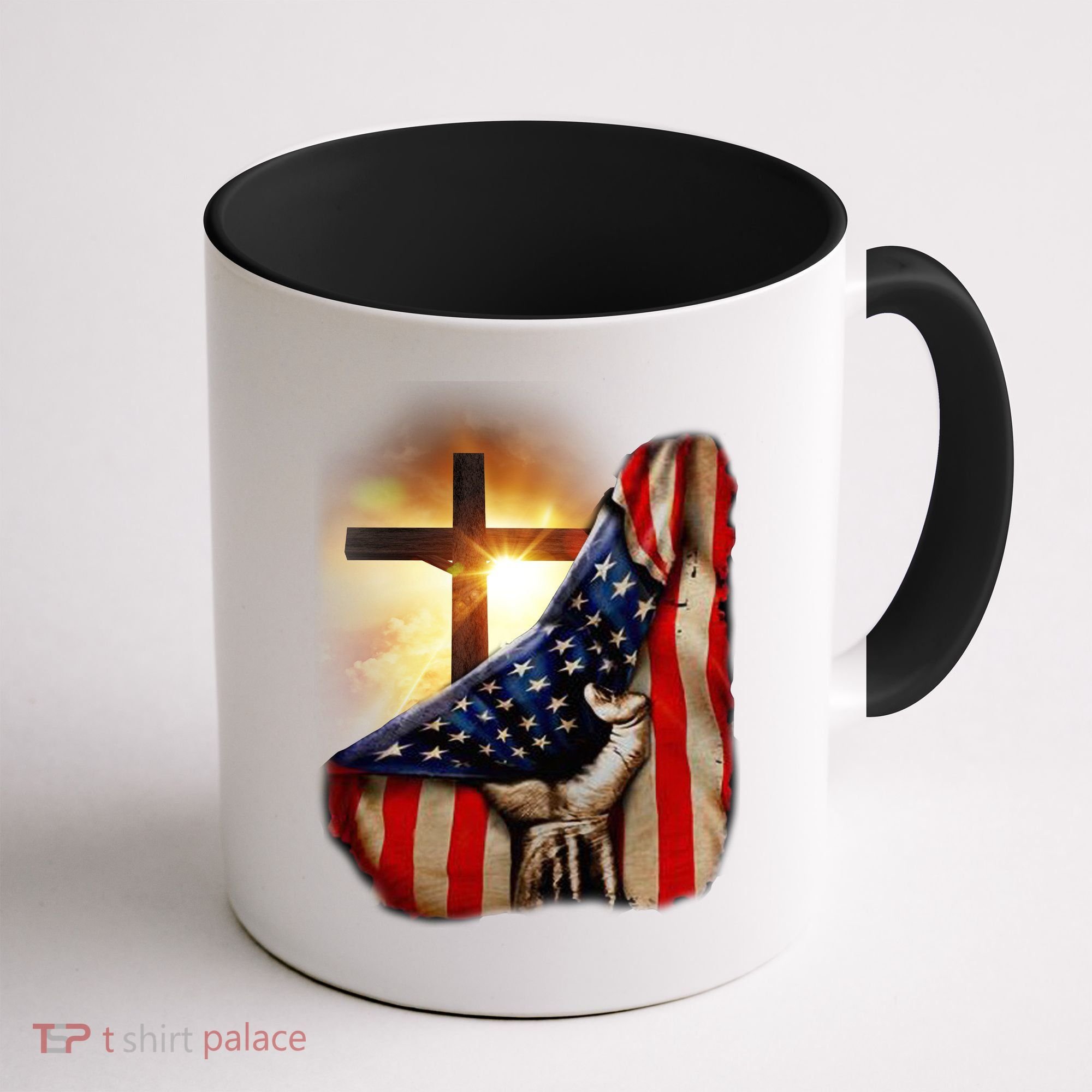 American Christian Cross Patriotic Flag Coffee Mug