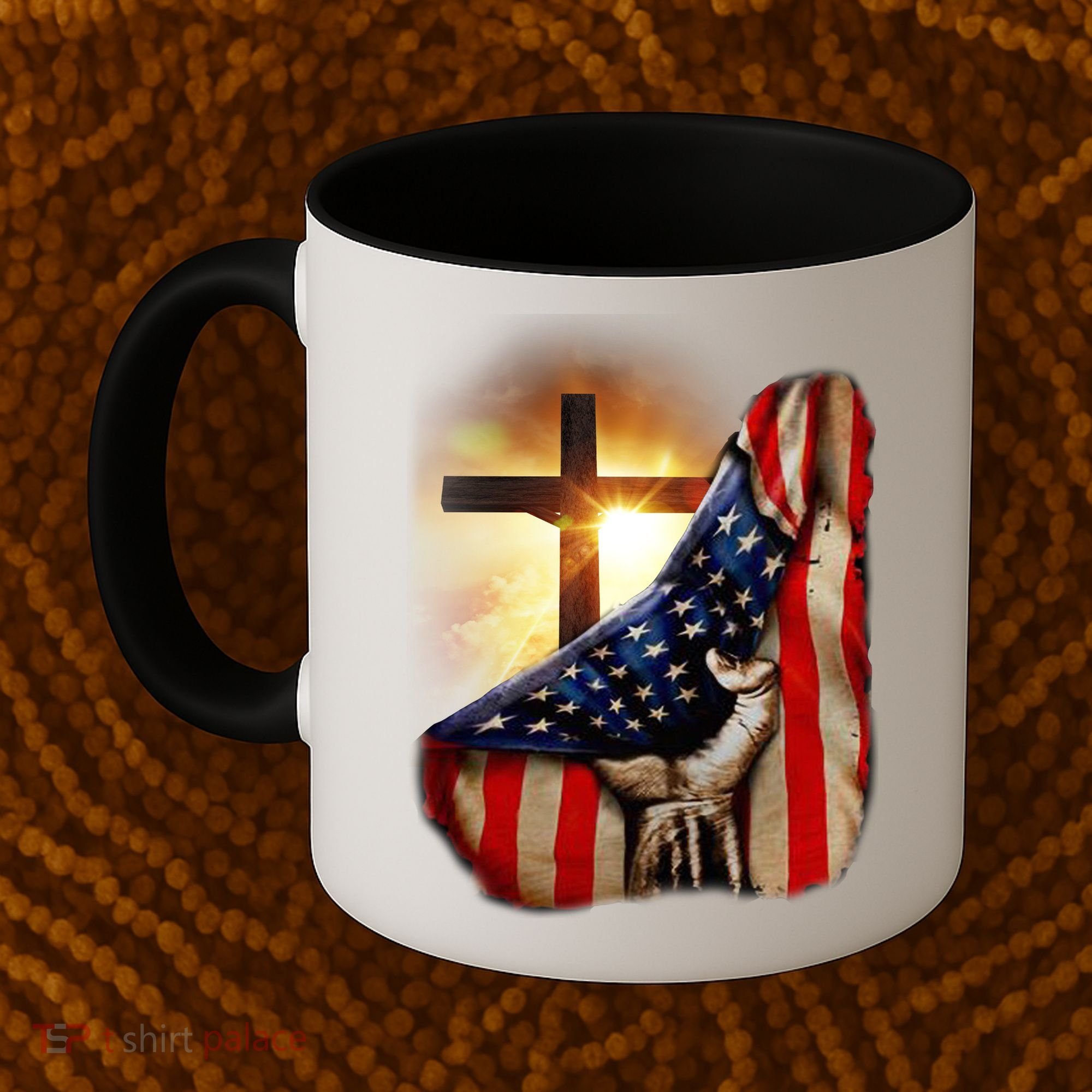 American Christian Cross Patriotic Flag Coffee Mug