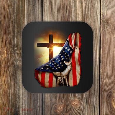 American Christian Cross Patriotic Flag Coaster