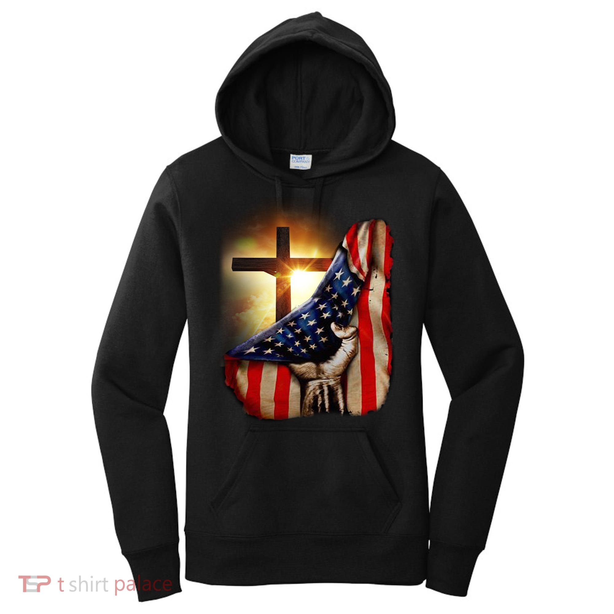 American Christian Cross Patriotic Flag Women's Hoodie