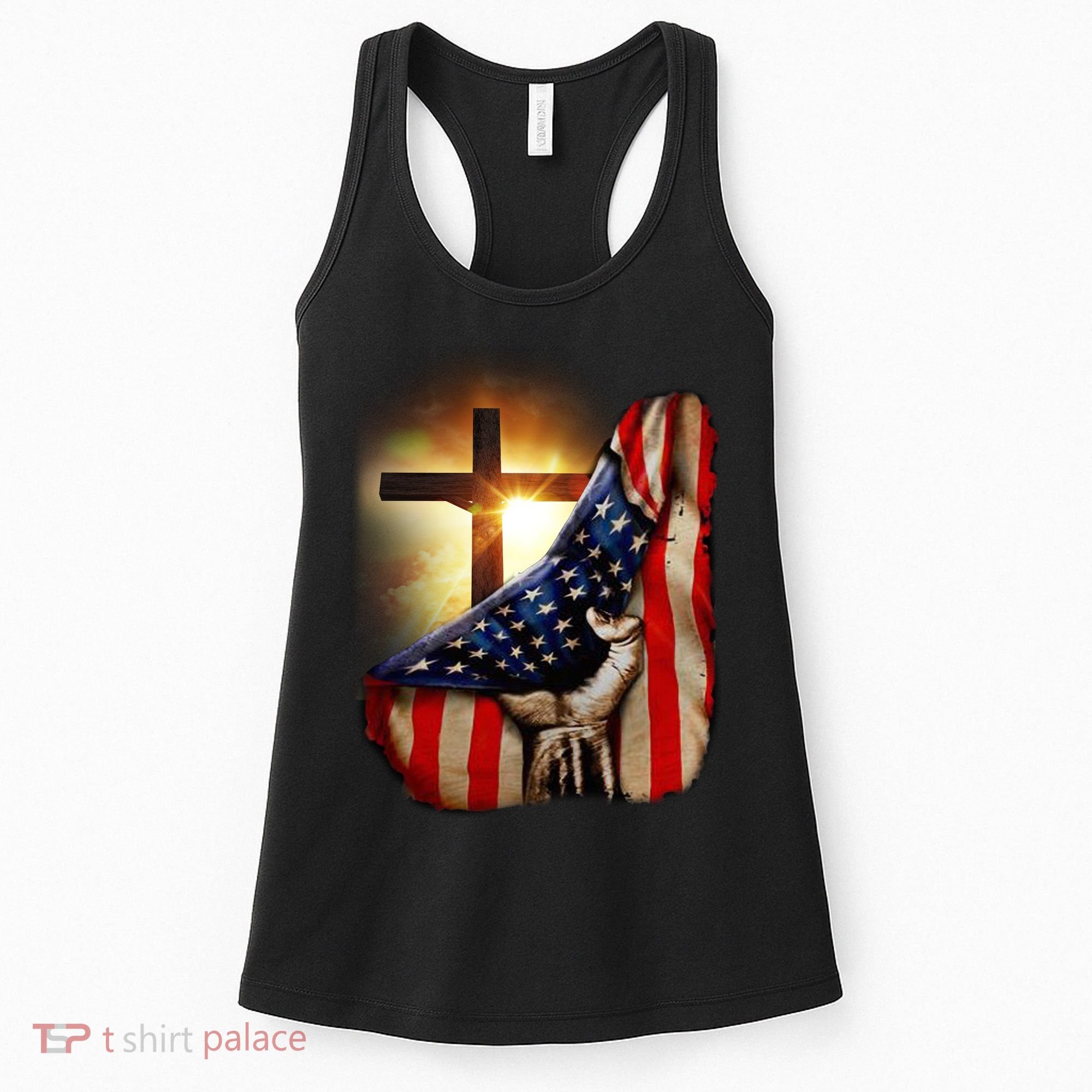 American Christian Cross Patriotic Flag Women's Tank Top
