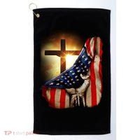 American Christian Cross Patriotic Flag Golf Towel thumb 0