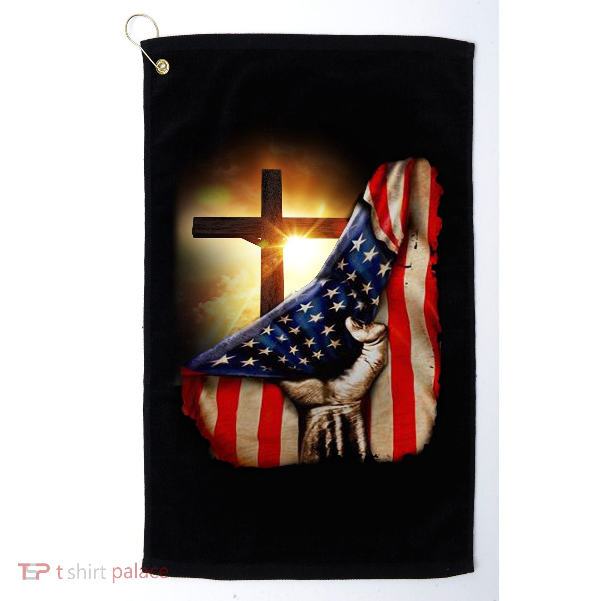 American Christian Cross Patriotic Flag Golf Towel