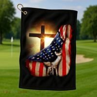 American Christian Cross Patriotic Flag Golf Towel thumb 1