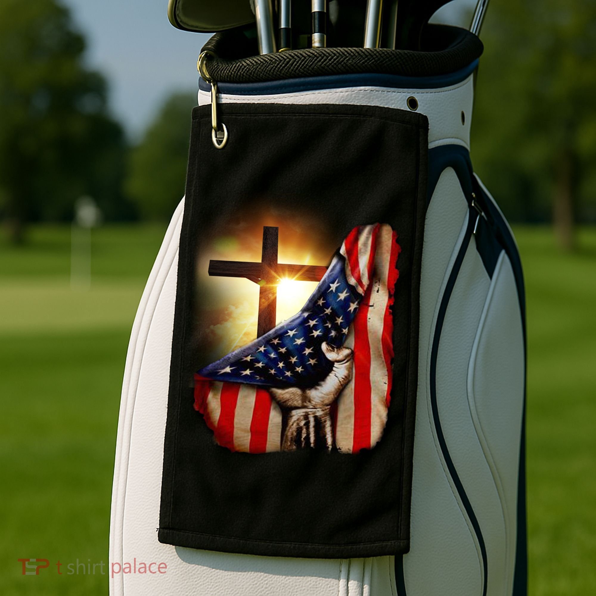 American Christian Cross Patriotic Flag Golf Towel