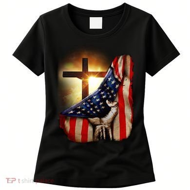 American Christian Cross Patriotic Flag Women's T-Shirt