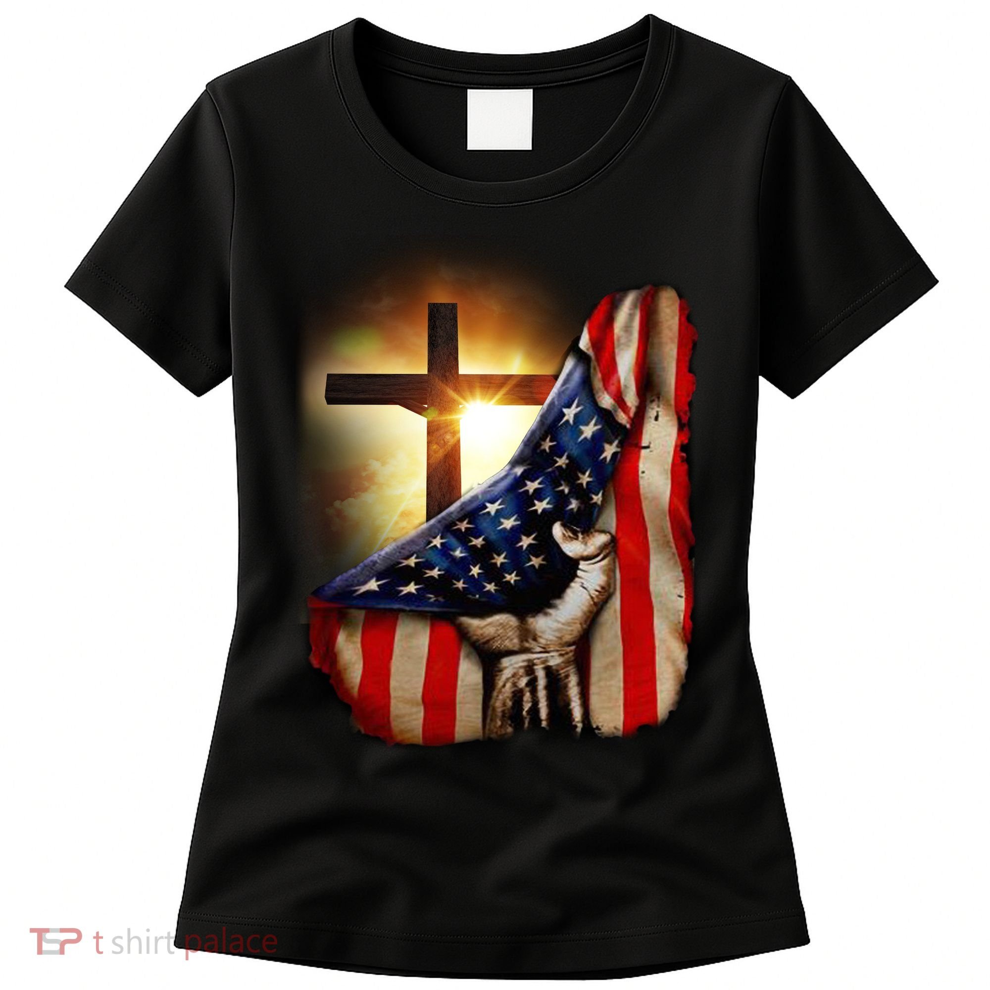 American Christian Cross Patriotic Flag Women's T-Shirt