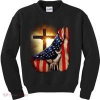 American Christian Cross Patriotic Flag Kids Sweatshirt thumb 0