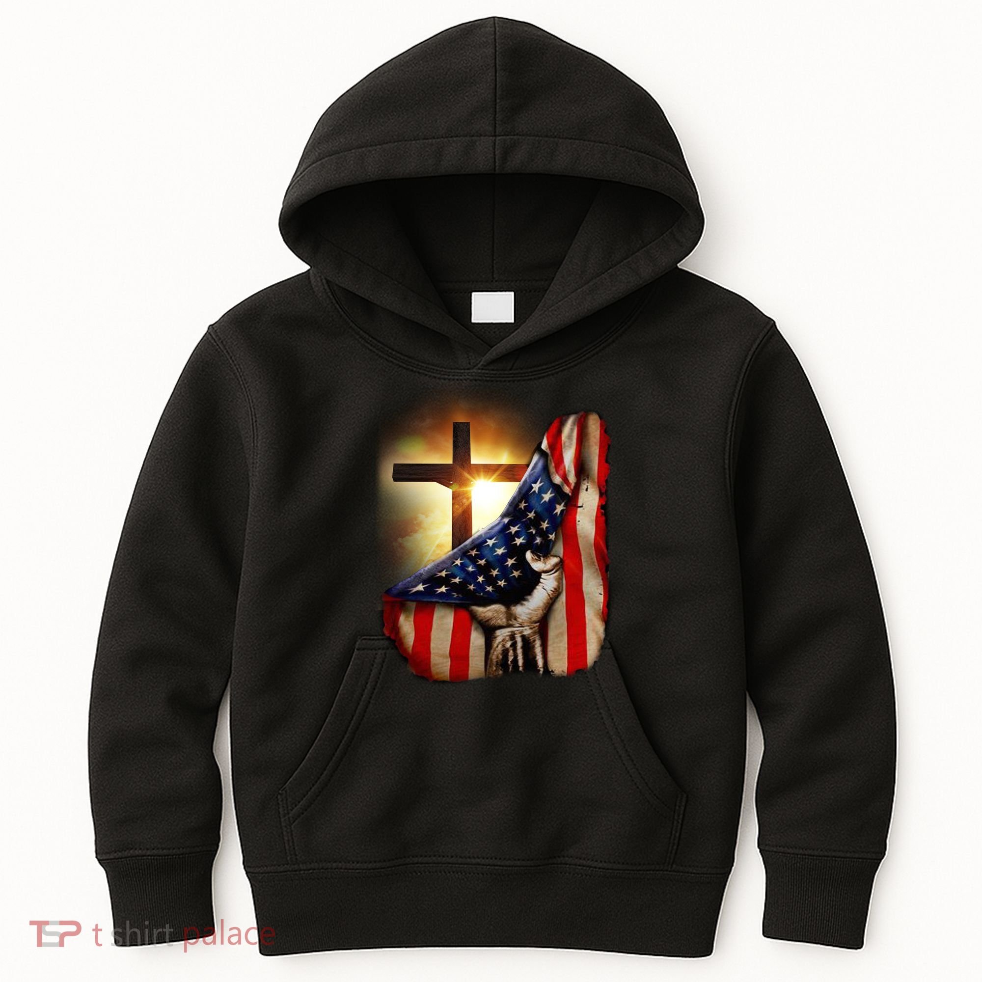 American Christian Cross Patriotic Flag Kids Hoodie