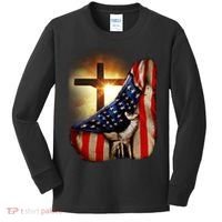 American Christian Cross Patriotic Flag Kids Long Sleeve Shirt thumb 0