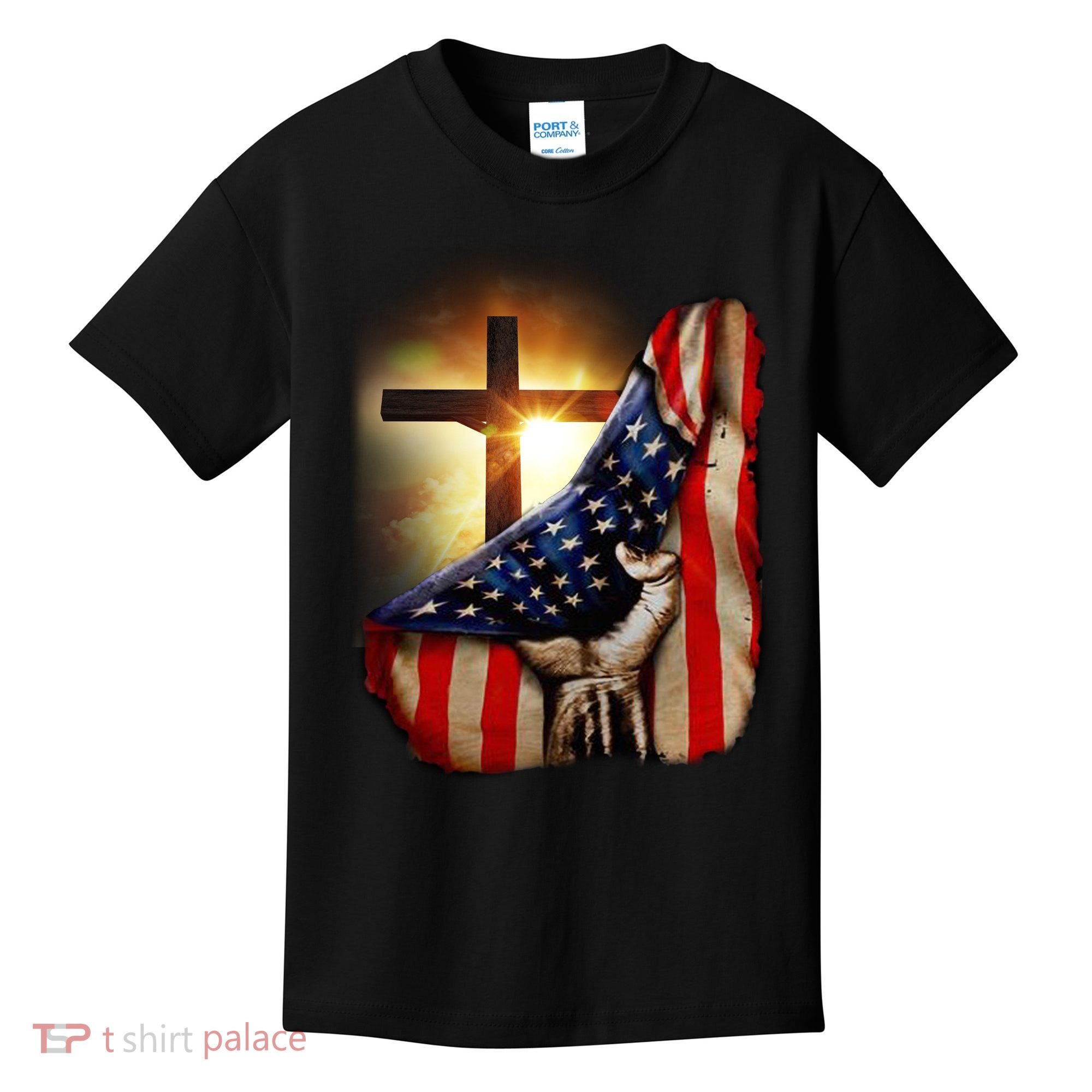 American Christian Cross Patriotic Flag Kids T-Shirt