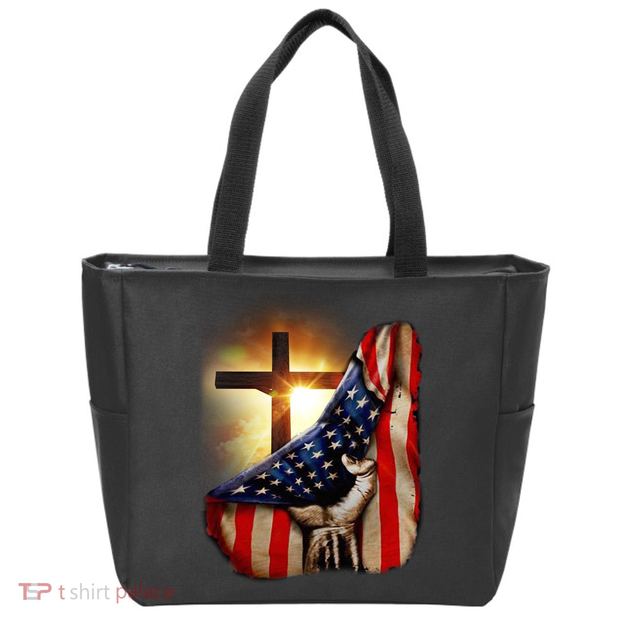 American Christian Cross Patriotic Flag Tote Bag