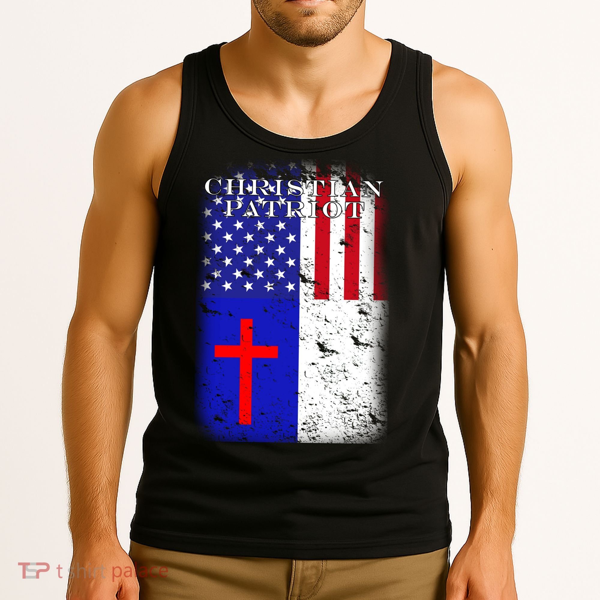 American Christian Patriot Red Cross Tank Top