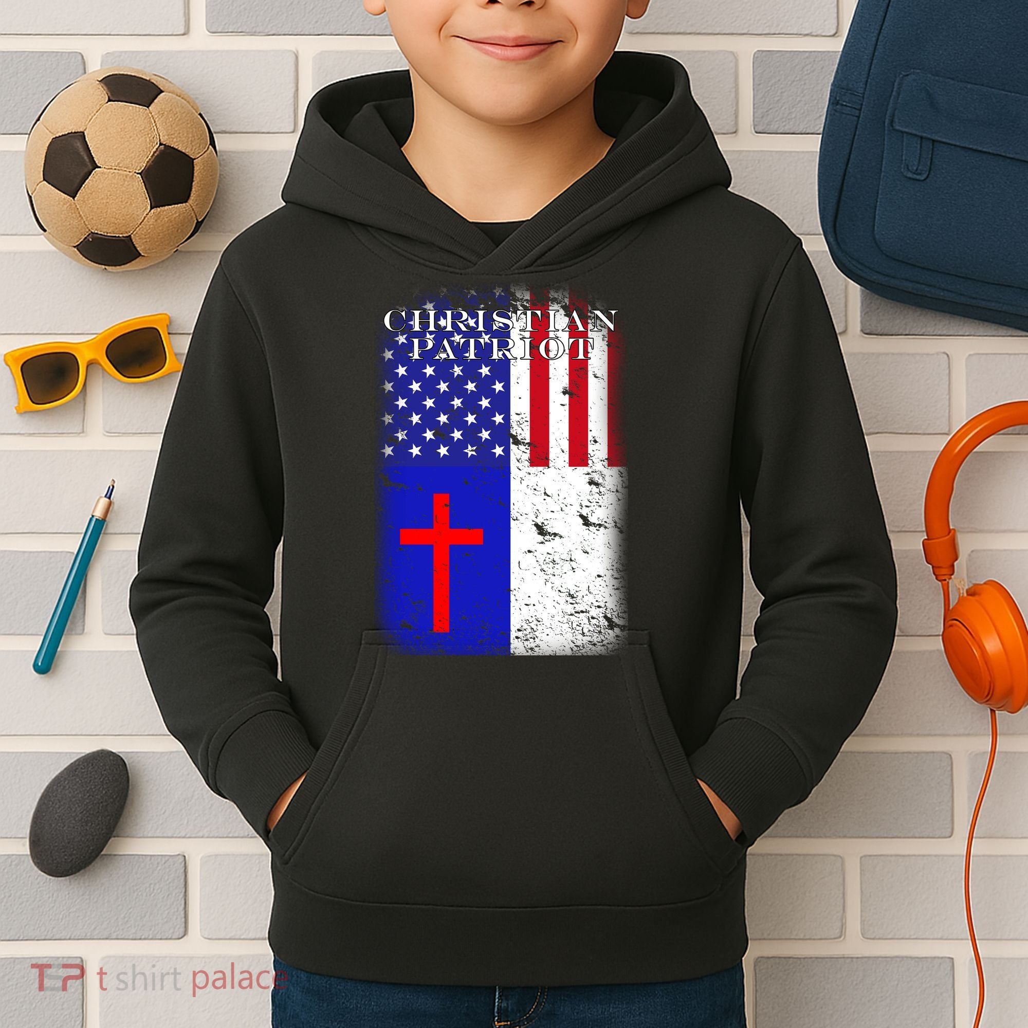 American Christian Patriot Red Cross Kids Hoodie