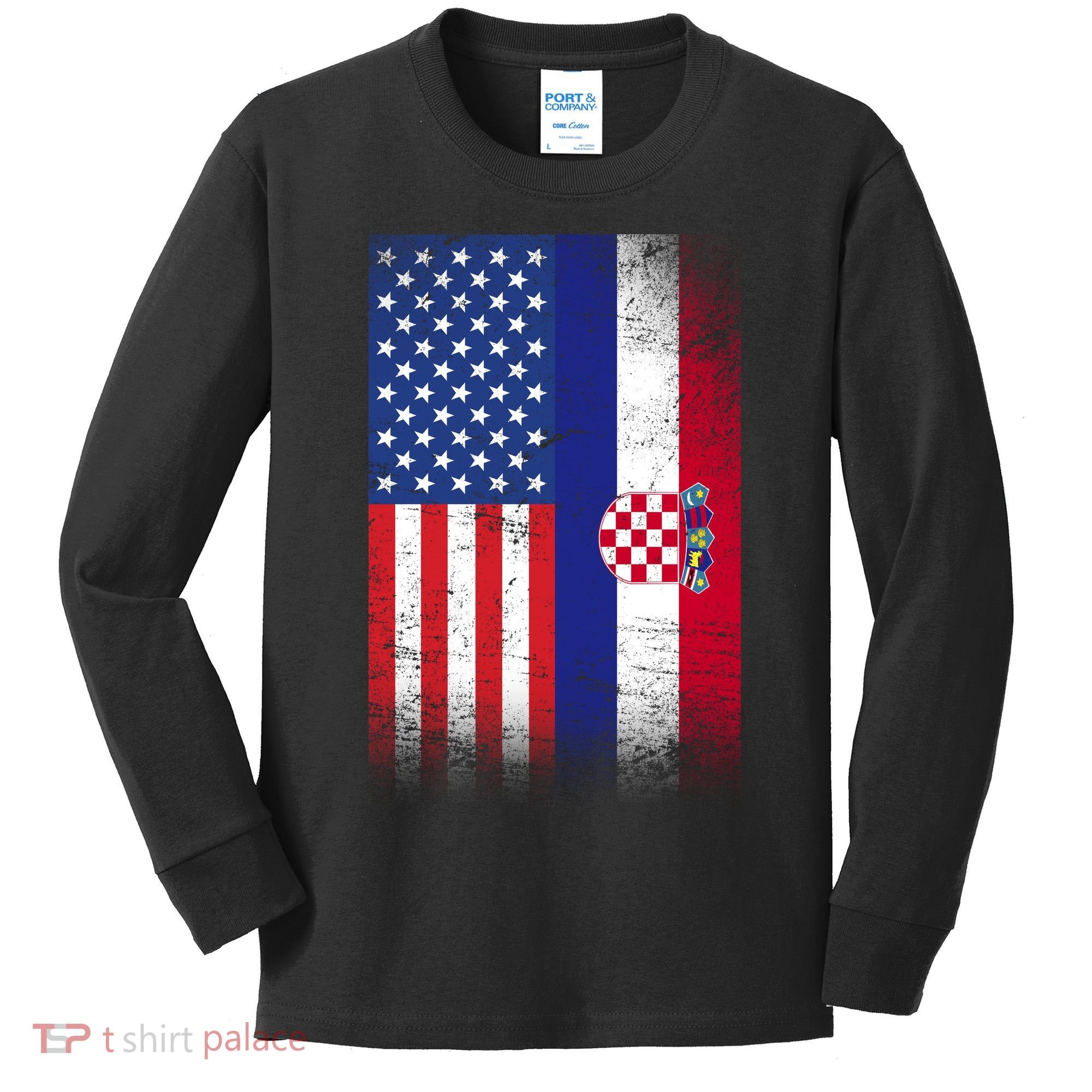 American Croatian Flag Croatia Pride Kids Long Sleeve Shirt