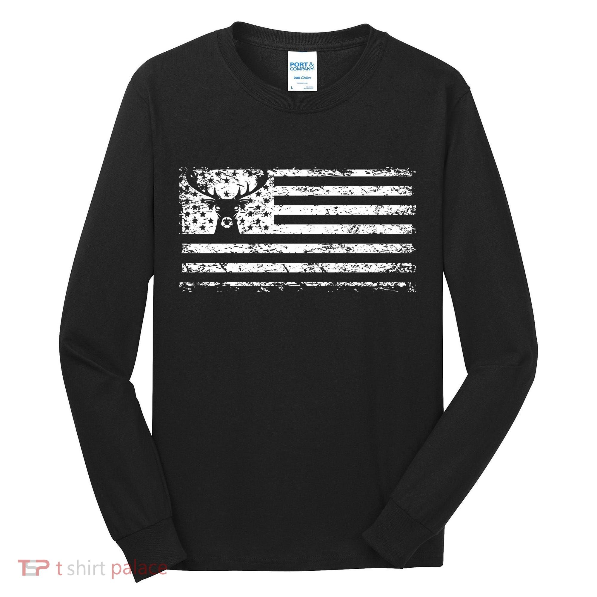 American Deer Hunting Flag Tall Long Sleeve Shirt