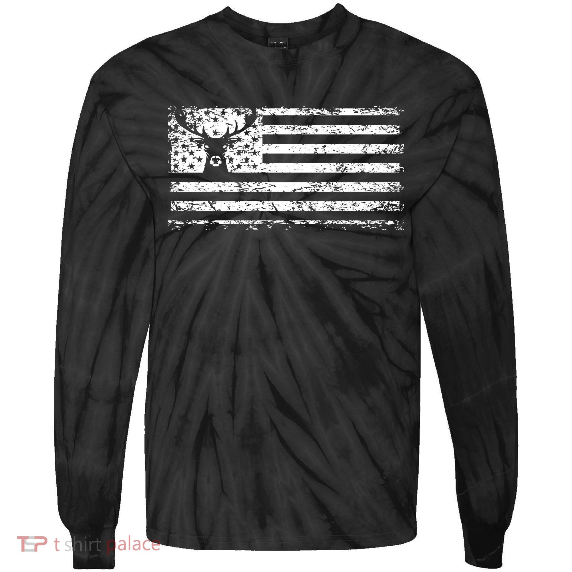 American Deer Hunting Flag Tie-Dye Long Sleeve Shirt